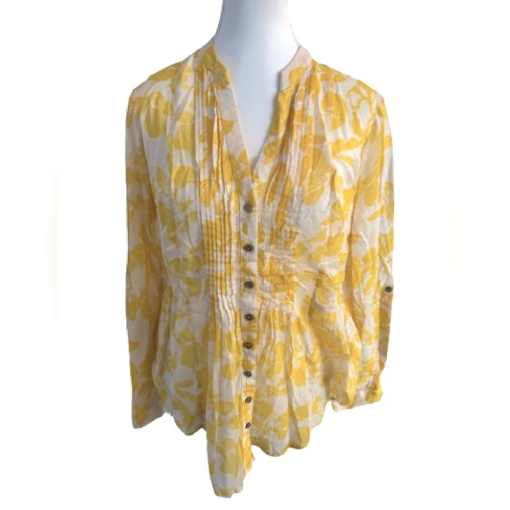 MAEVE Cotton Maeve Size 6 Floral Leaf Yellow White Shirt Top Blouse Small Size 6